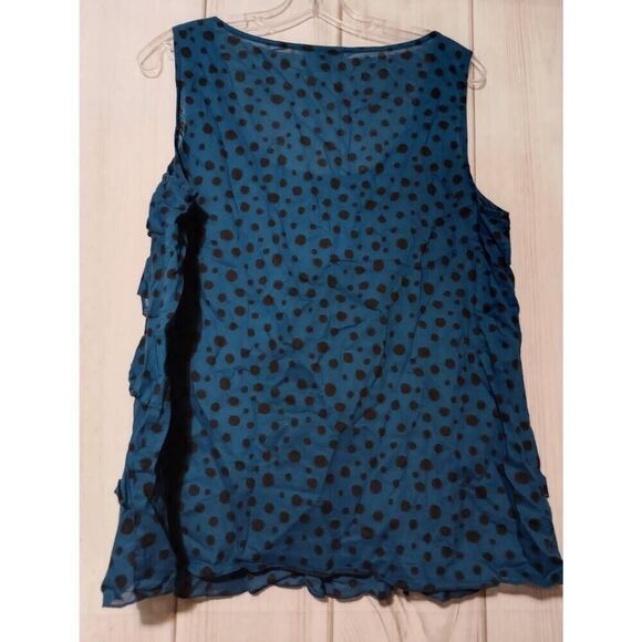 Loft Outlet Shirt Ladies Extra Large Blue Black Polka Dot Sleeveless Semi Sheer - Picture 2 of 6